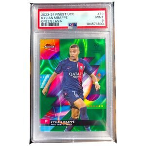 2023 Topps Finest UCC Green Lava Refractor #49 Kylian Mbappe PSG /99 PSA 9 Pop 7